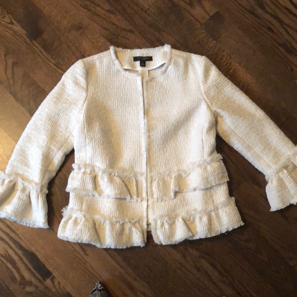 Ann Taylor petite 00 ivory boucle ruffle jacket - Picture 1 of 4
